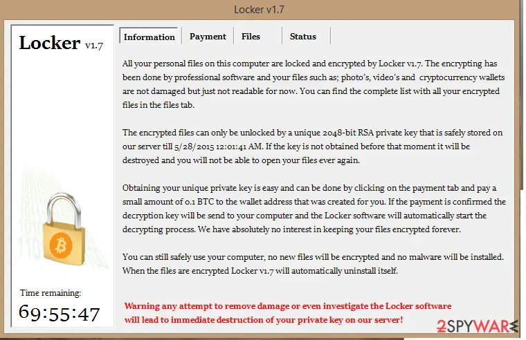 Screenshot of Locker virus: screenshot