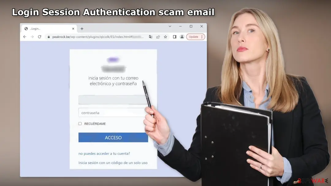 Login Session Authentication scam email: screenshot