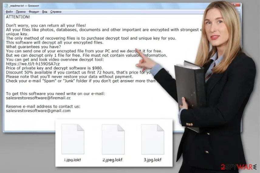 Screenshot of Lokf ransomware: cryptovirus