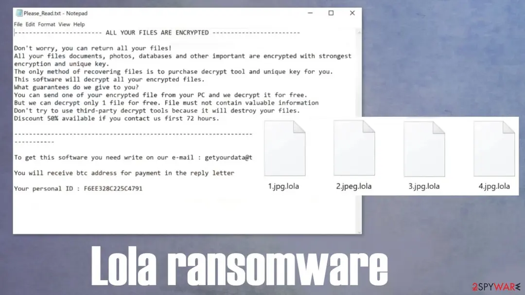 Screenshot of Lola ransomware: virus