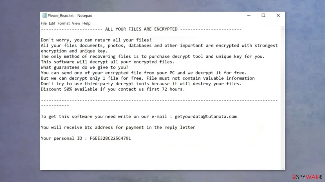 Screenshot of Lola ransomware: screenshot