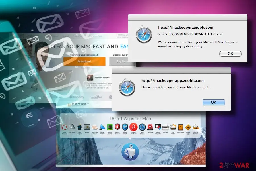 Screenshot of MacKeeper: popups