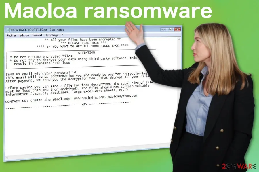 Screenshot of Maoloa ransomware: cryptovirus