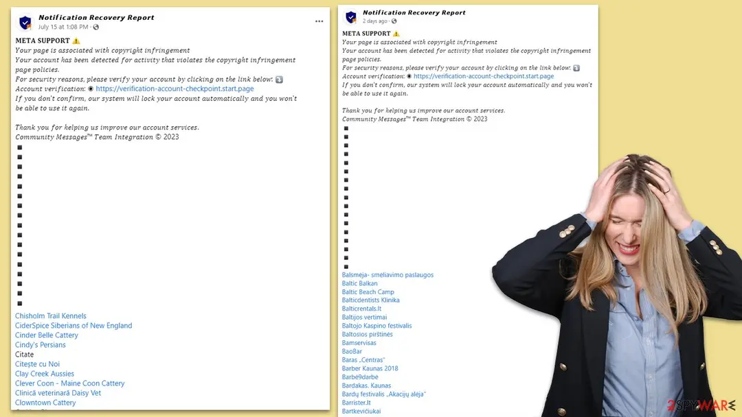 META copyright infringement scam, Notification Recovery Report: meta copyright infringement scam facebook phishing