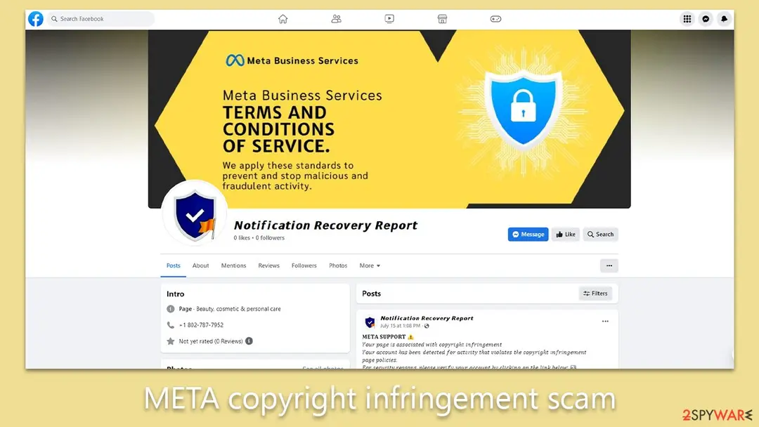 META copyright infringement scam, Notification Recovery Report: meta copyright infringement scam facebook