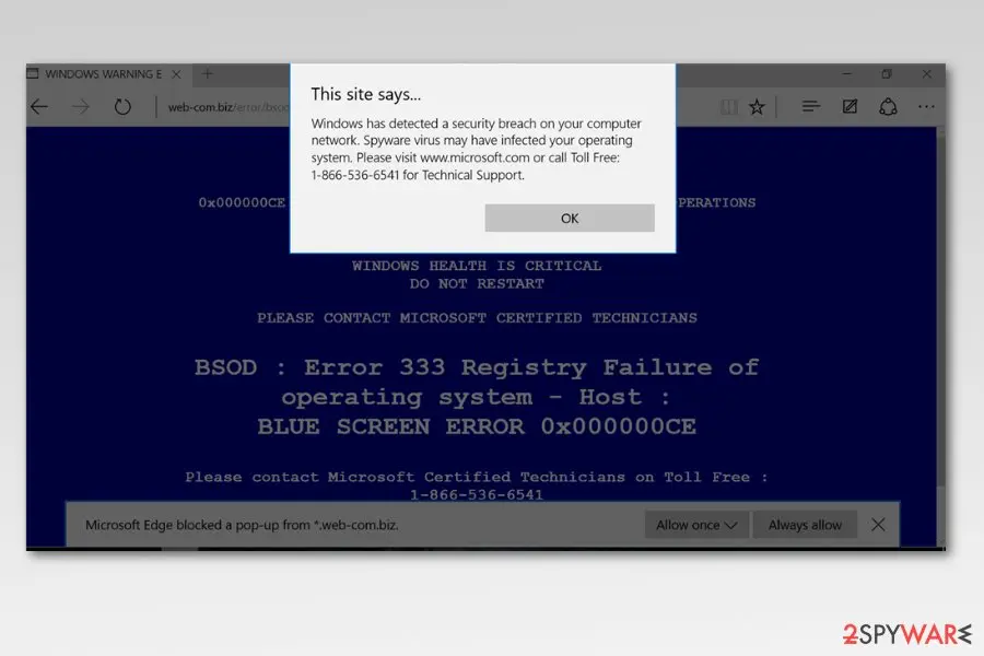 Microsoft Edge virus: example