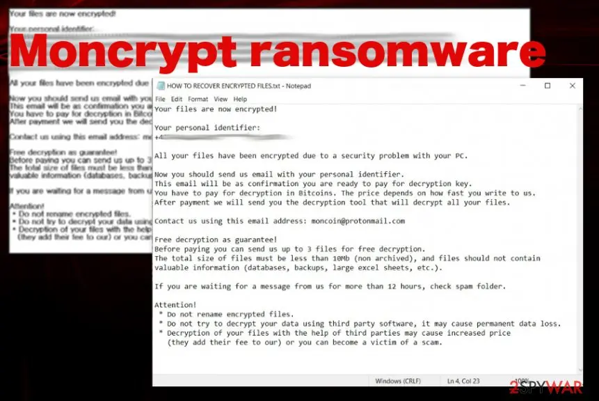 Screenshot of Moncrypt ransomware: virus