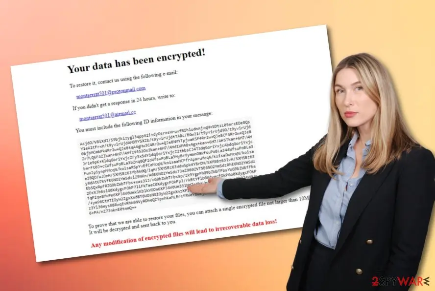 Screenshot of Montserrat ransomware: virus