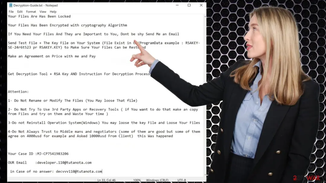 Screenshot of Moonshadow ransomware: virus