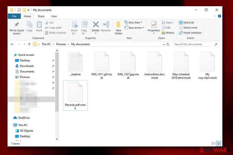 Mosk ransomware: enrypted files
