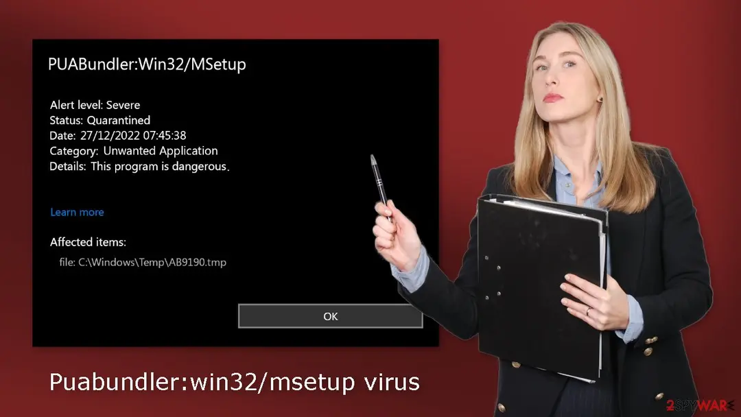 Screenshot of Puabundler:win32/msetup: msetup virus