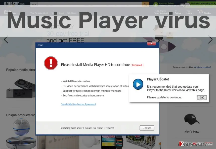 Music Player ads: music player virus illustration of ads