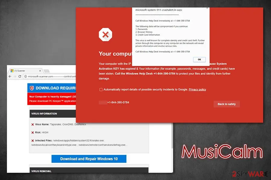 MusiCalm: redirects ads scam sites