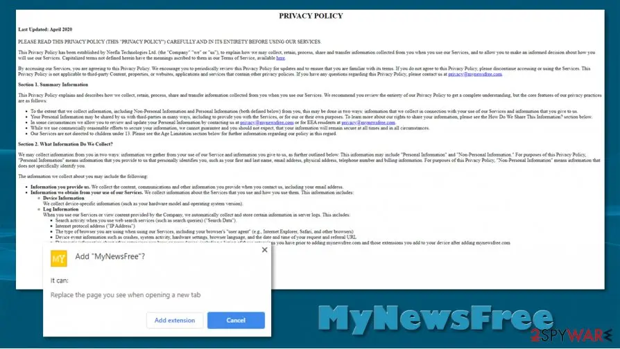 MyNewsFree browser hijacker, MyNewsFree fake search engine: mynewsfree virus hijack