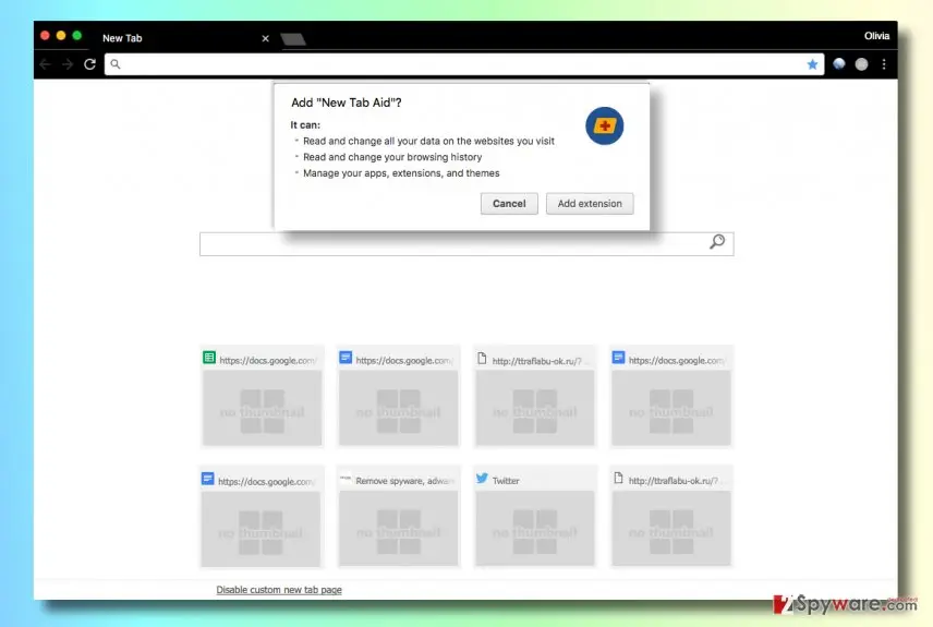 New Tab Aid ads: new tab aid virus