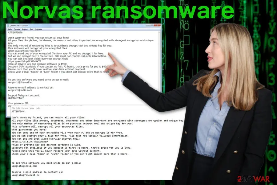 Screenshot of Norvas ransomware: virus