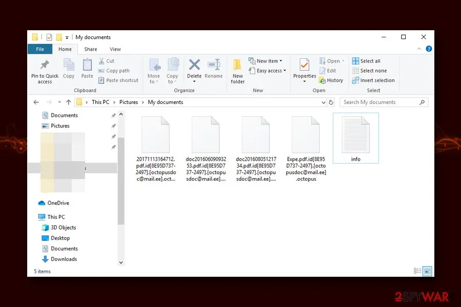 Octopus ransomware: encrypted files