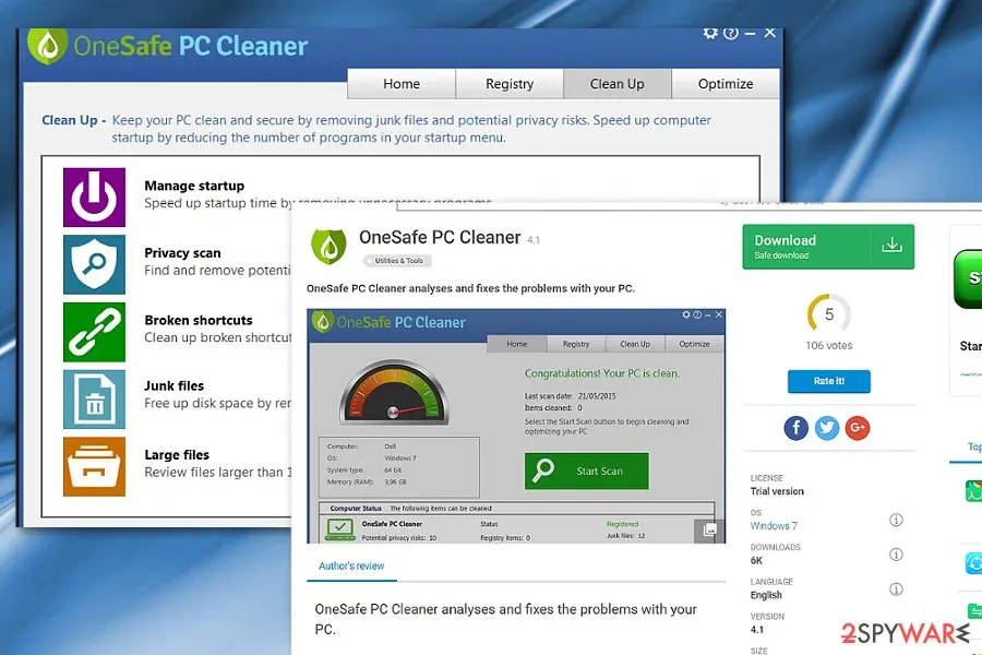 OneSafe PC Cleaner: one safe pc cleaner