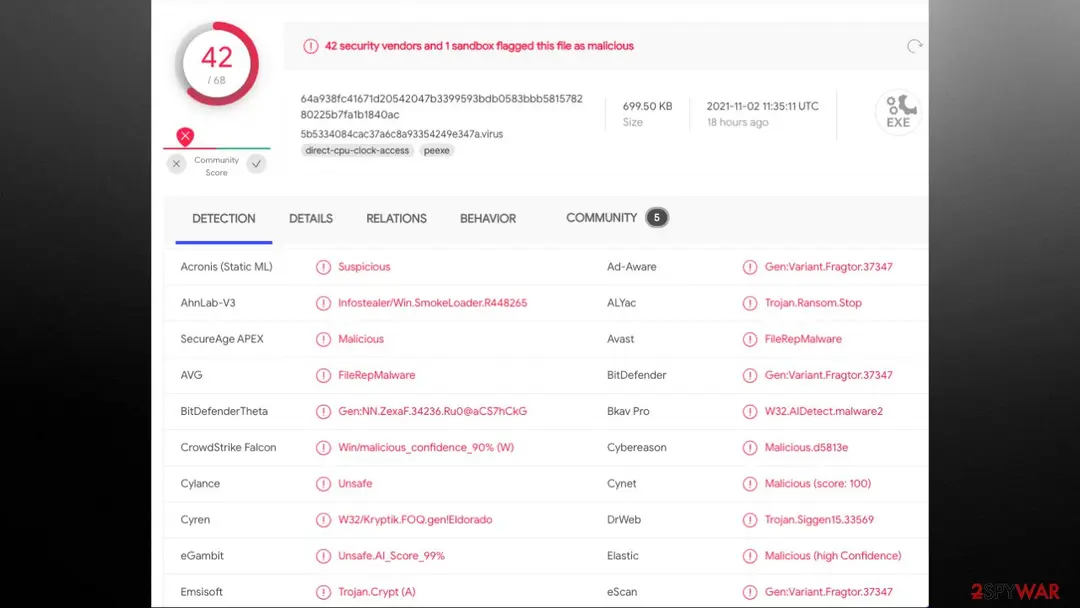 Screenshot of Palq ransomware: virus