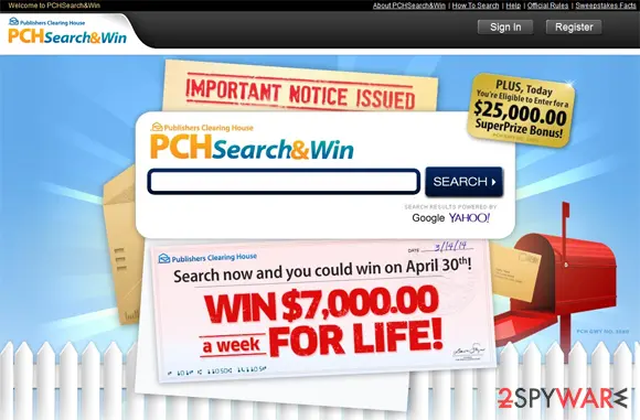 Screenshot of PCH Search: toolbar