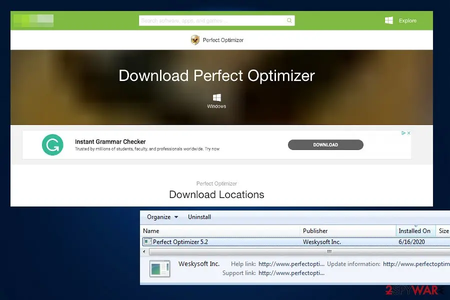 Screenshot of Perfect Optimizer: sites