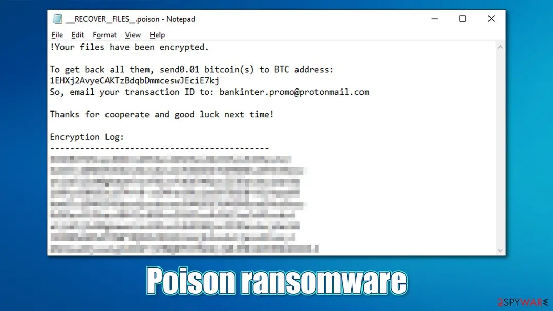 Screenshot of Poison ransomware: virus