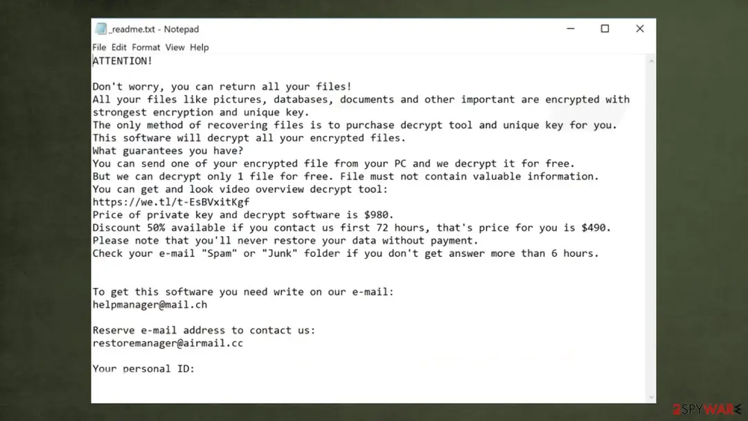 Screenshot of Pola ransomware: virus