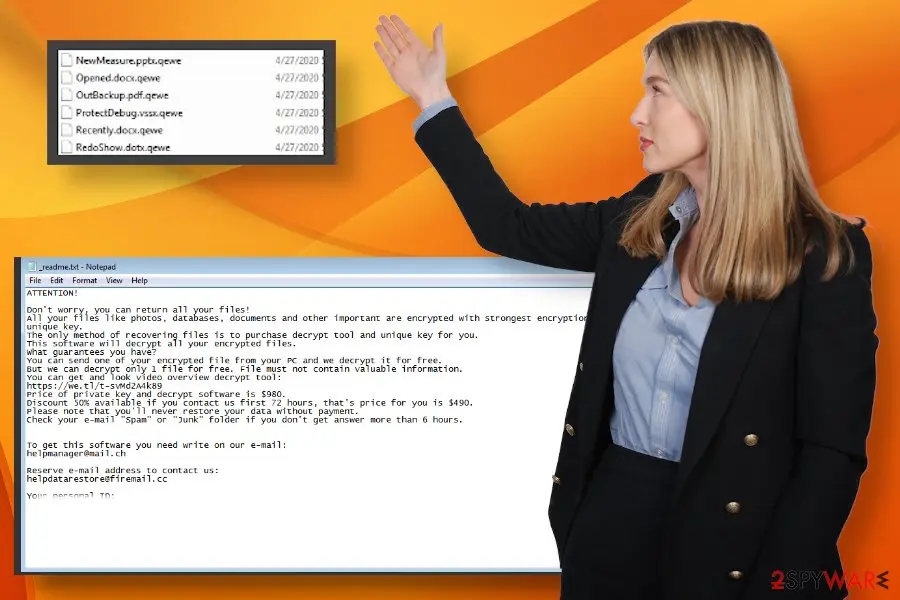 Screenshot of Qewe ransomware: cryptovirus