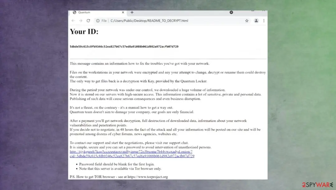 Screenshot of Quantum ransomware: screenshot