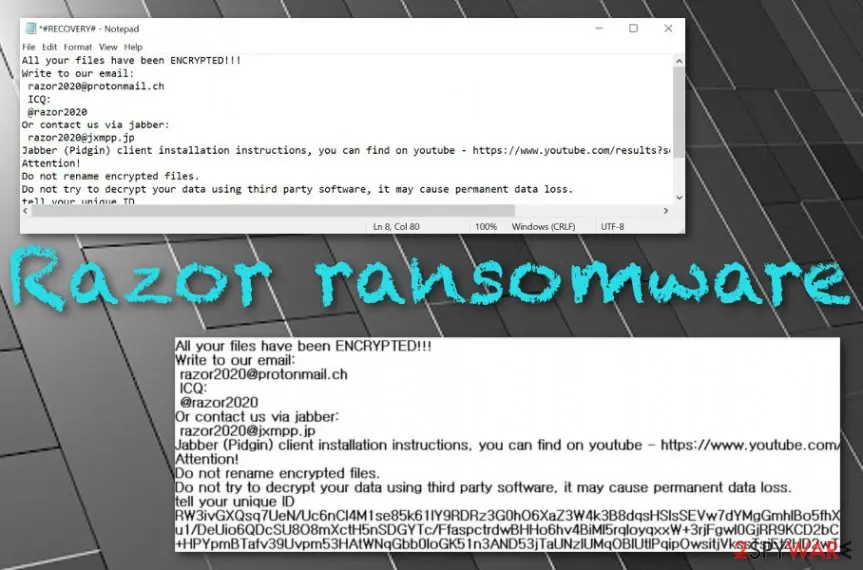 Screenshot of Razor ransomware: screenshot