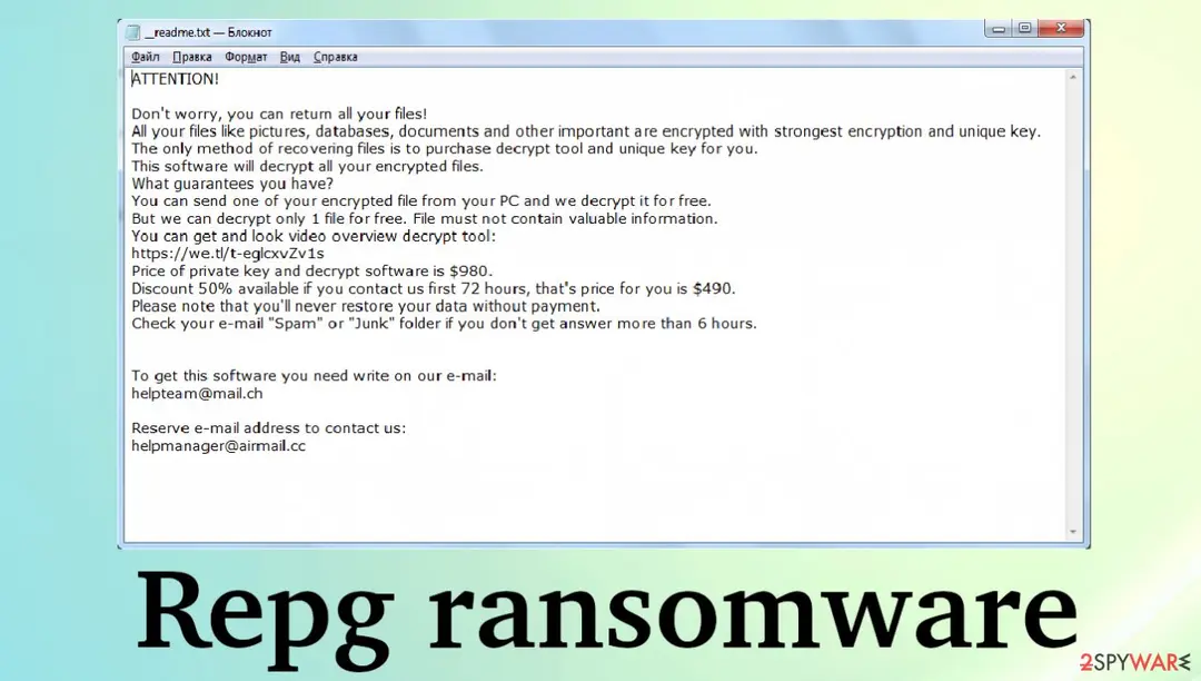 Screenshot of Repg ransomware: screenshot