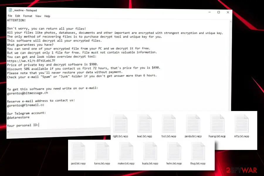 Screenshot of Repp ransomware: virus