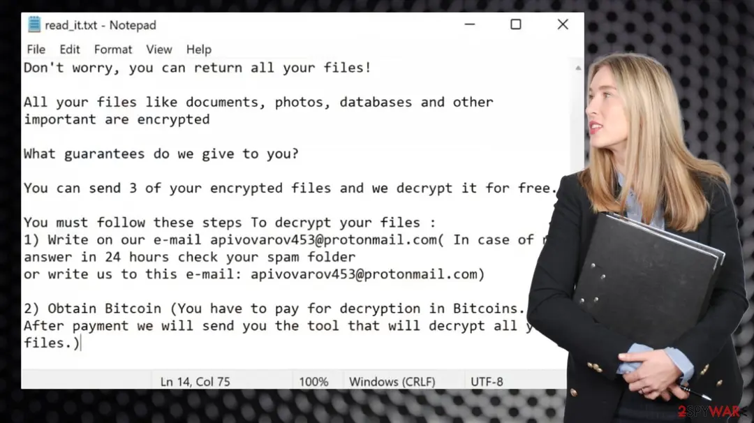 Screenshot of Ritzer ransomware: screenshot