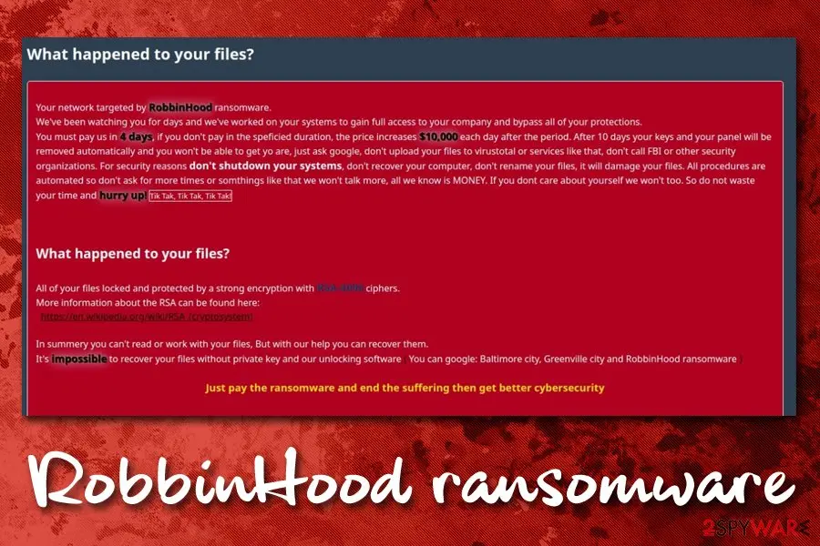 RobbinHood: ransomware ransom note mentiones greenville and baltimore