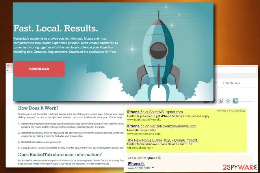 Rocket Tab: virus hijacker