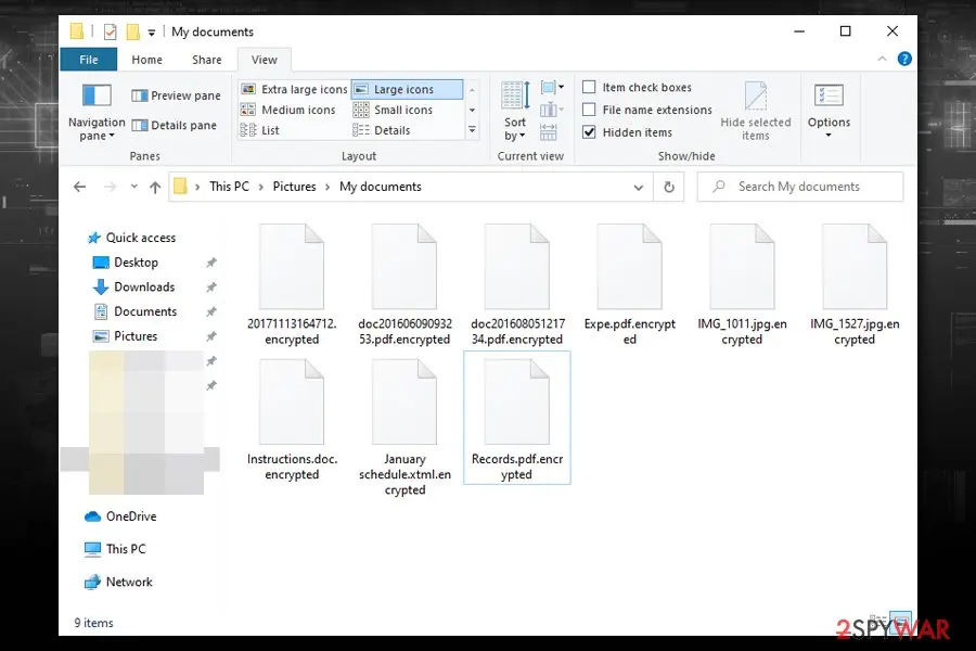 Roll Safe ransomware: encrypted files example