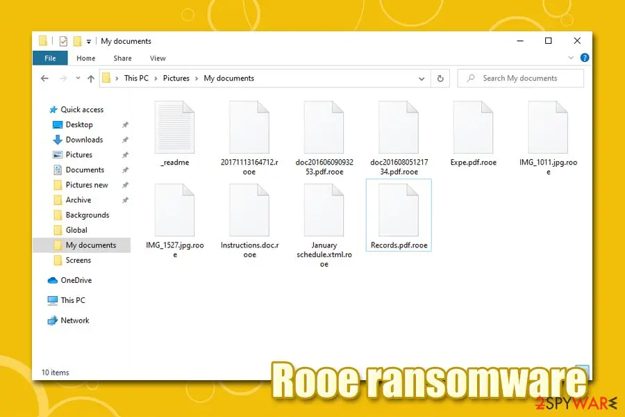 Rooe ransomware: encrypted files