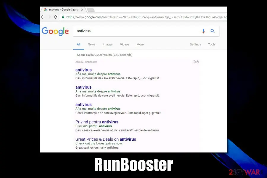RunBooster ads: virus potentially unwanted program