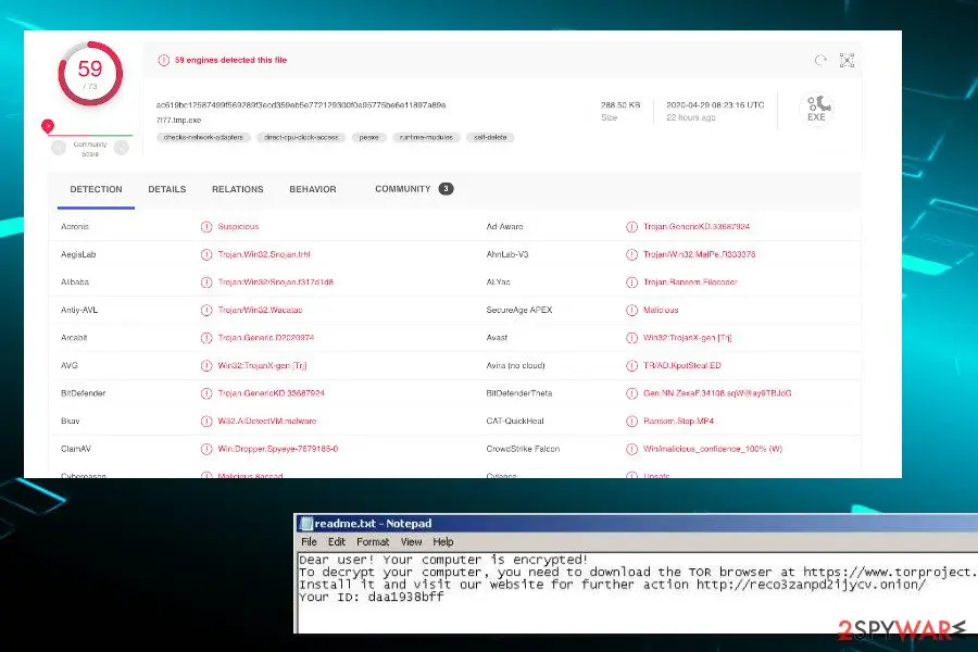 Screenshot of Sadogo: virus detection
