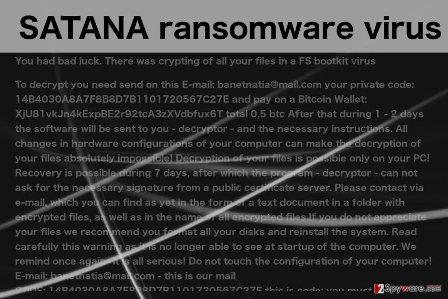 SATANA ransomware virus: ransom note example