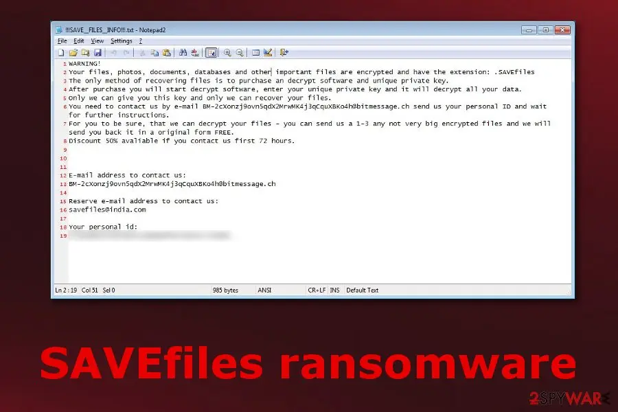 Screenshot of SAVEfiles: ransomware