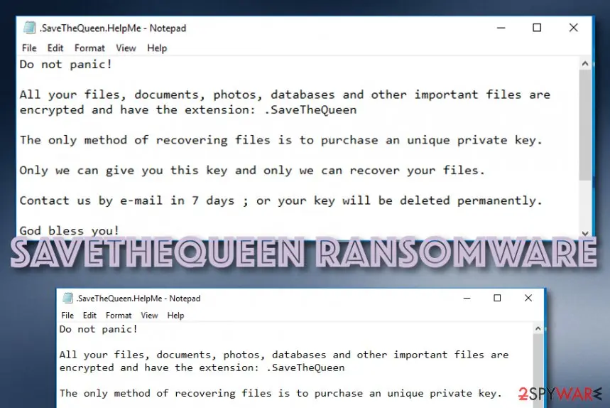 Screenshot of SaveTheQueen ransomware: screenshot