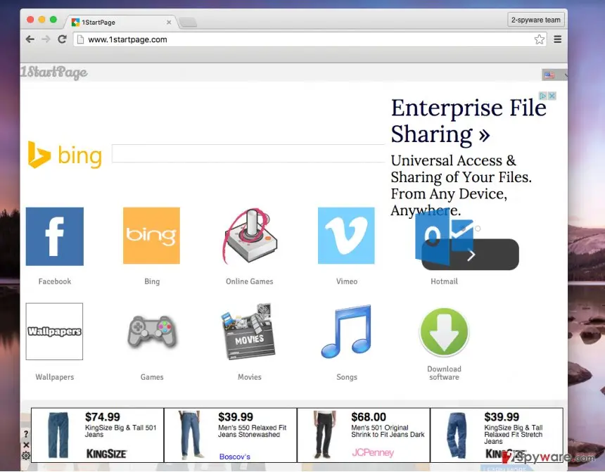 1startpage.com: screenshot of 1startpage com browser hijacker page