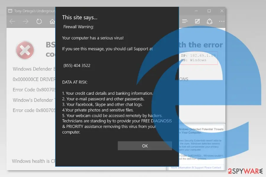 Microsoft Edge virus: screenshot of
