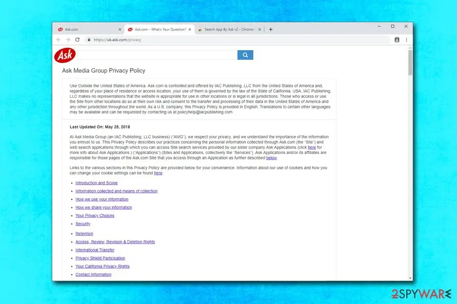Search App by Ask v2 virus: search app by ask v2 potentially unwanted program privacy policy