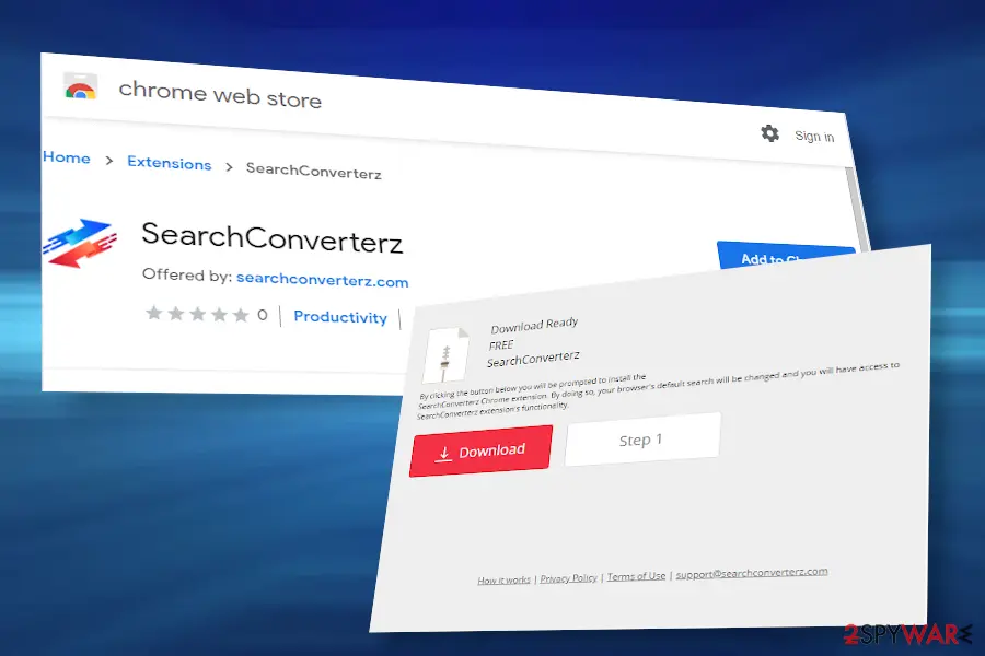 Screenshot of SearchConverterz: malware