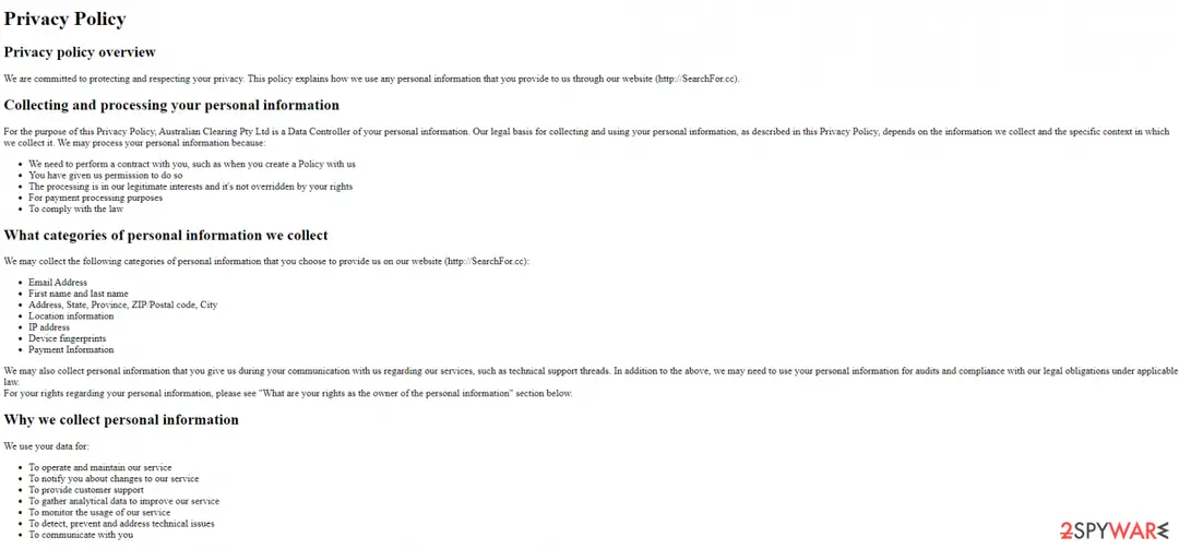 SearchFor: cc privacy policy