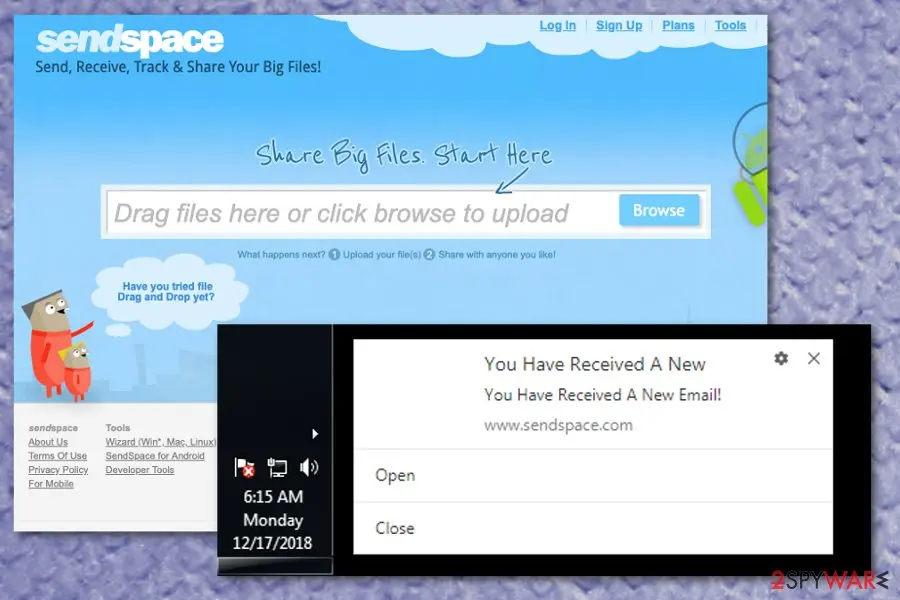 Sendspace.com: sendspace com adware