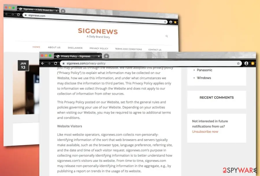 Screenshot of Sigonews: website