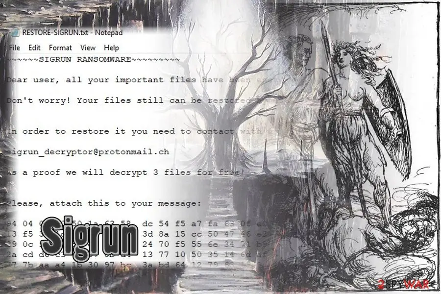 Screenshot of Sigrun ransomware: virus